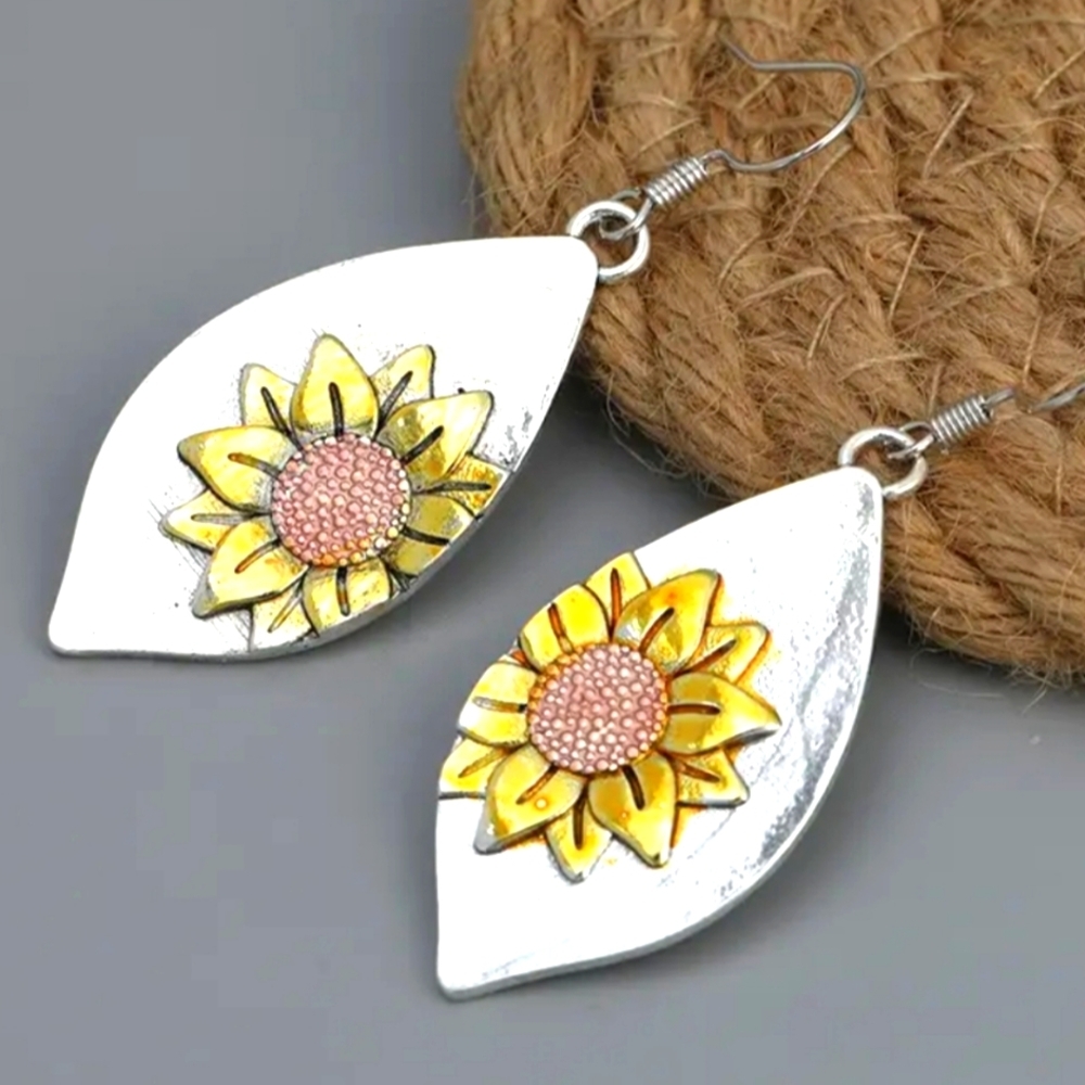 Sunflower Boho Hippie dangle Earrings